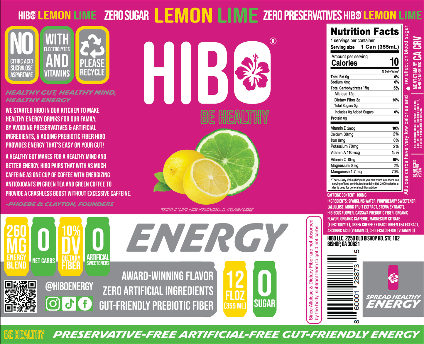 HIBO GUT-HEALTHY ENERGY LEMON LIME
