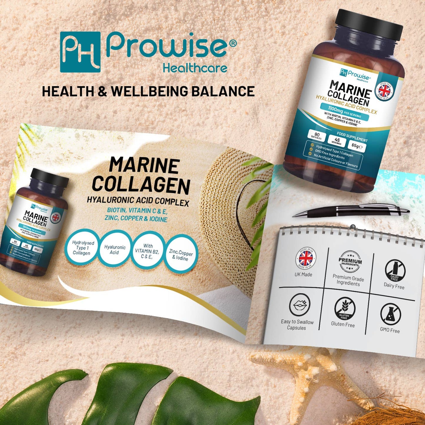 Marine Collagen with Hyaluronic Acid 1100mg - 90 Capsules Bo
