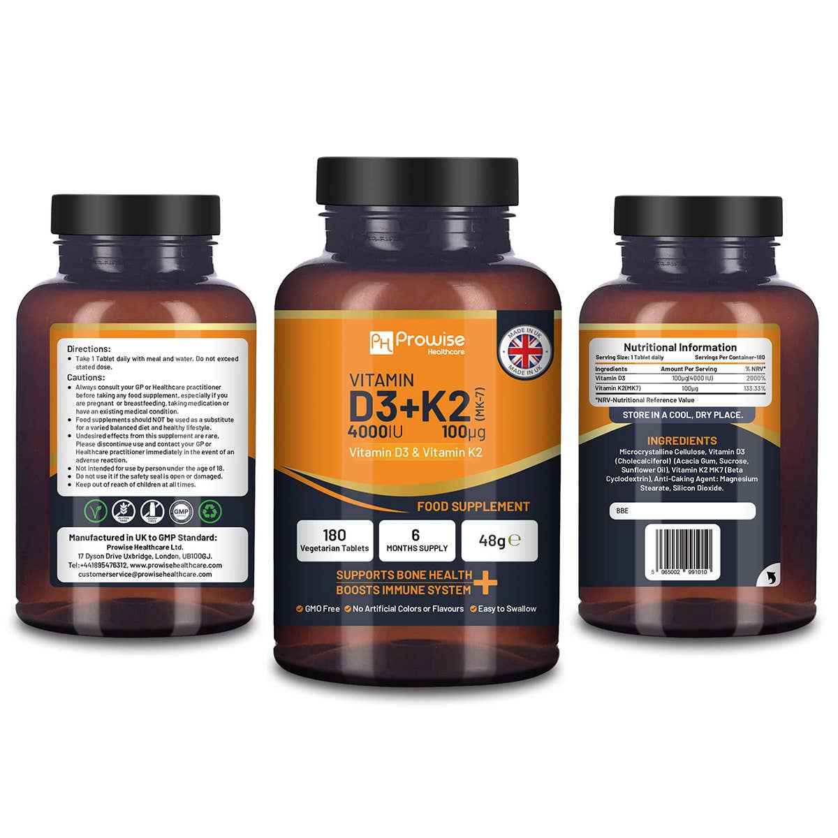 Vitamin D3 4000IU & K2 MK7 100μg Vegetarian Tablets I 180 (