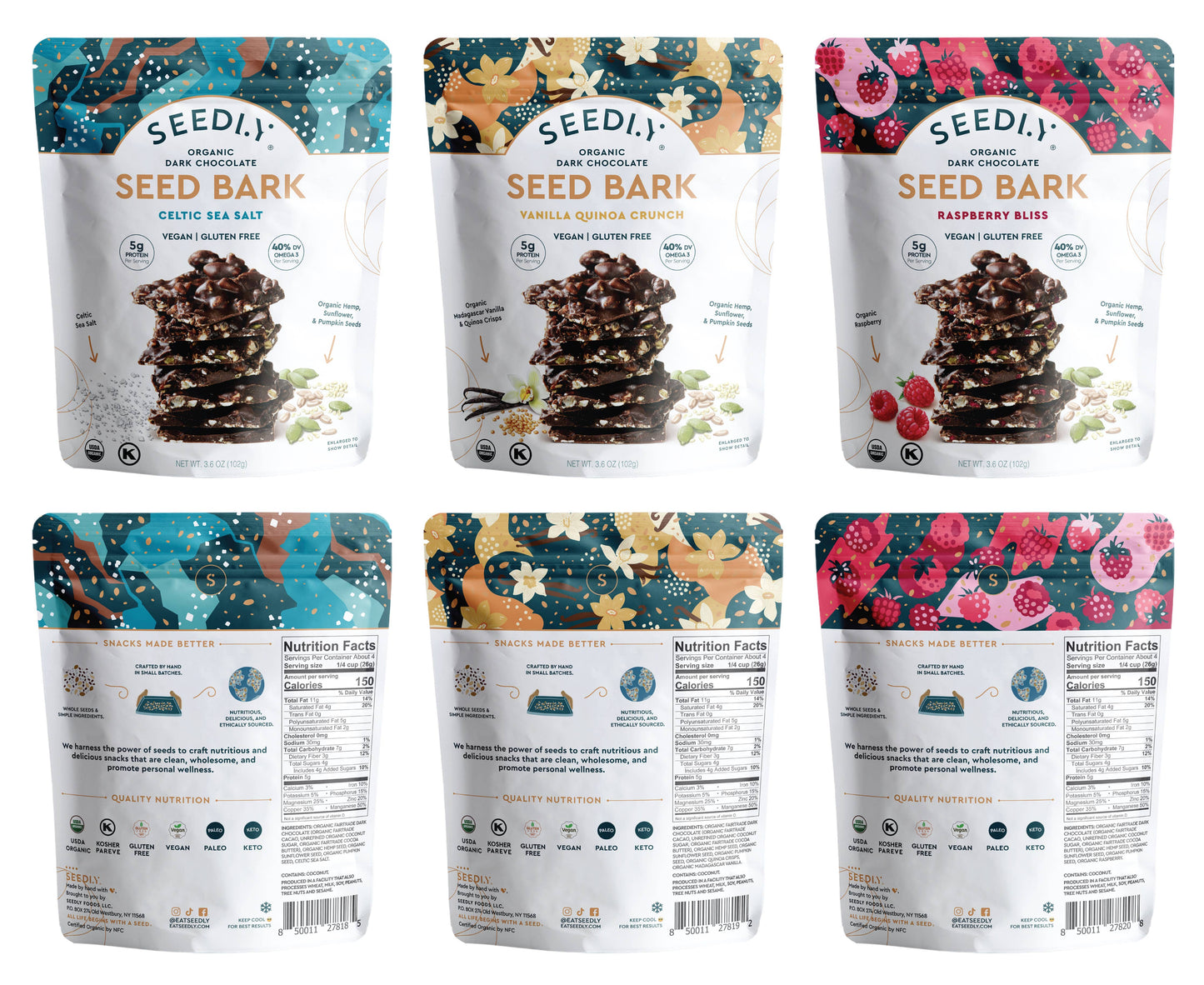 SEEDLY Dark Chocolate Bark, 3.6 Oz.