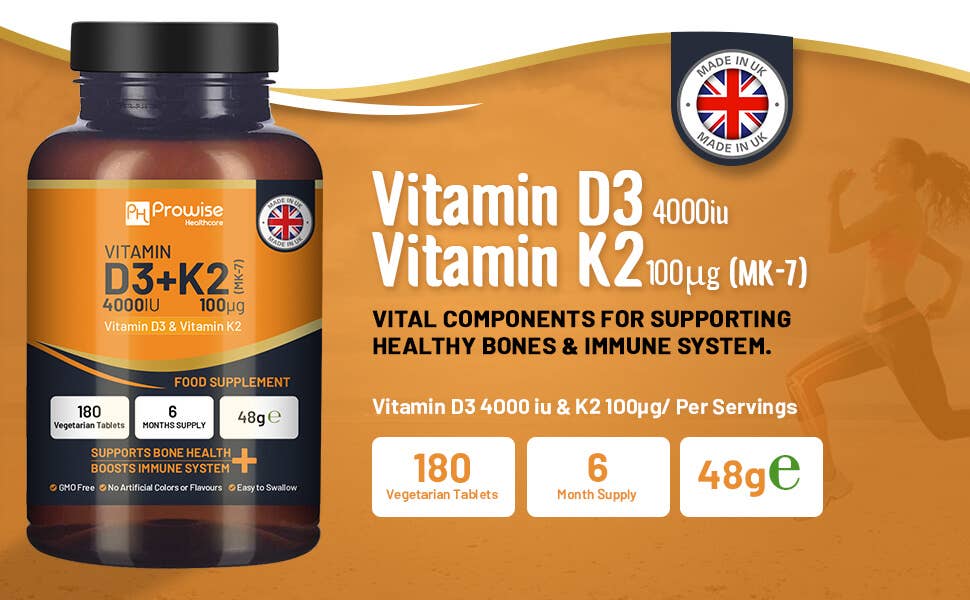 Vitamin D3 4000IU & K2 MK7 100μg Vegetarian Tablets I 180 (