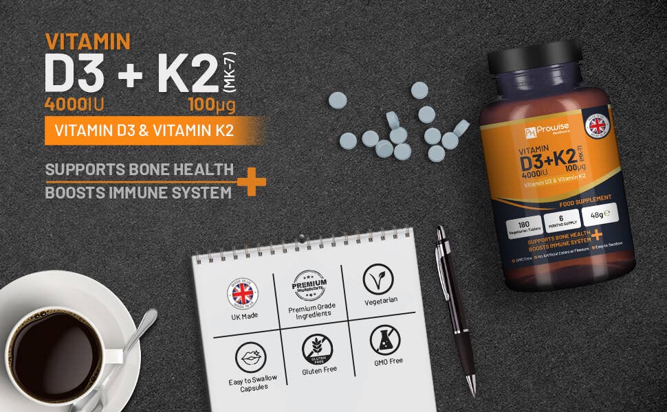 Vitamin D3 4000IU & K2 MK7 100μg Vegetarian Tablets I 180 (