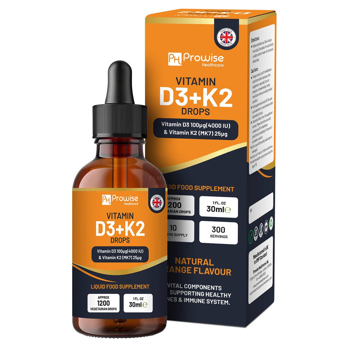 Vitamin D3 4000iu + K2 MK7 25µg I Orange Liquid Drops I High