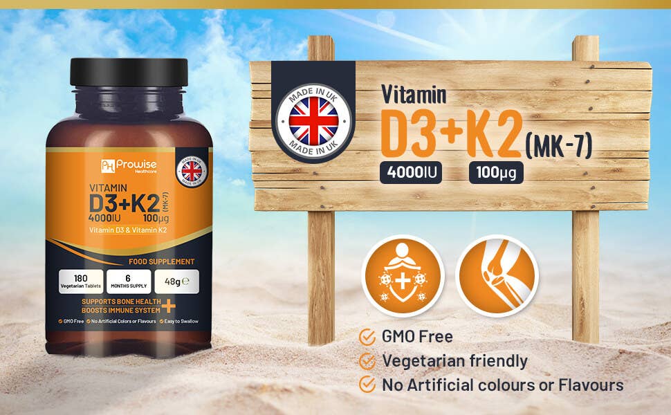 Vitamin D3 4000IU & K2 MK7 100μg Vegetarian Tablets I 180 (